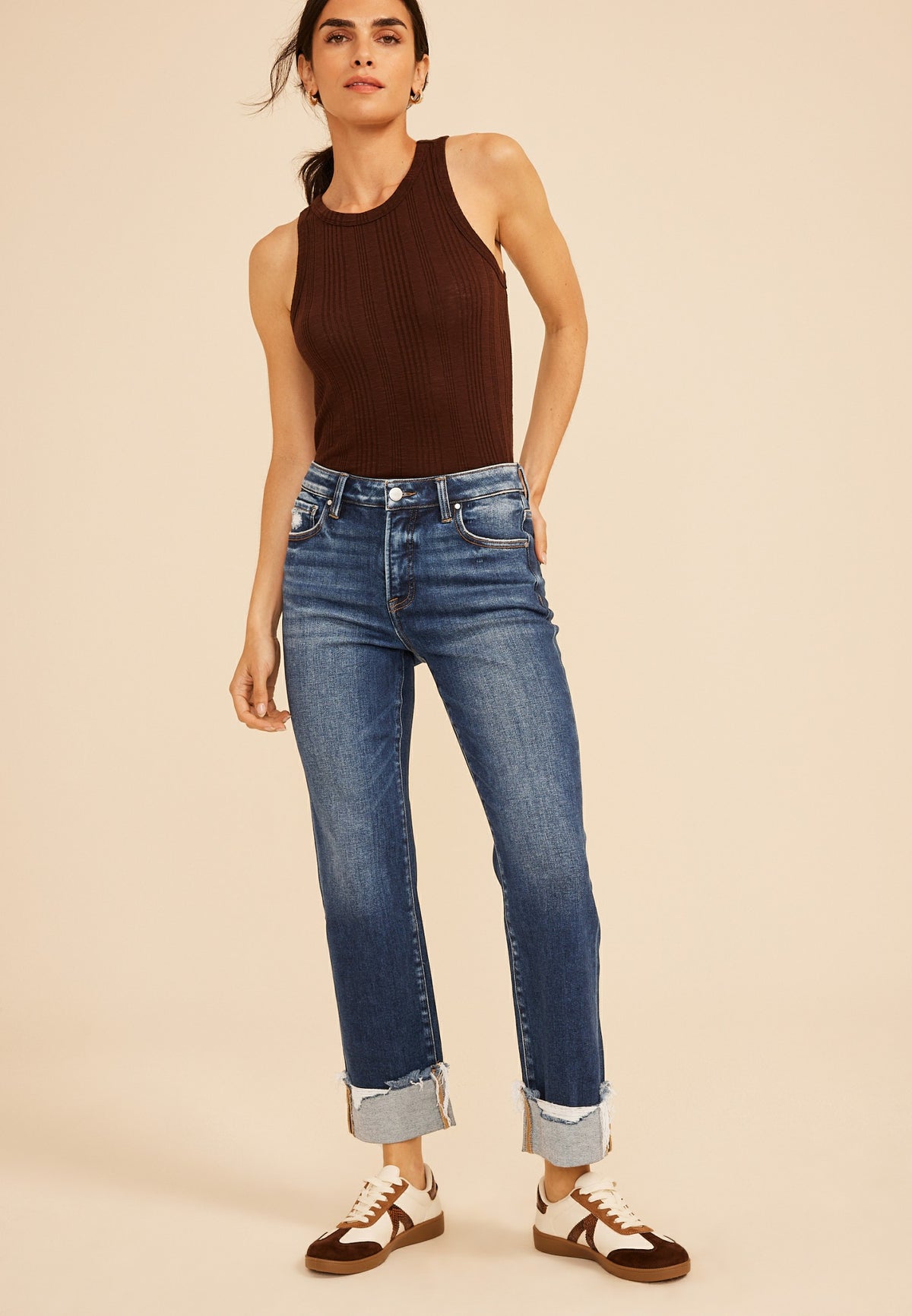 Risen Jeans® High Rise Tummy Control Panel Ripped Cuff Ankle Straight Jean