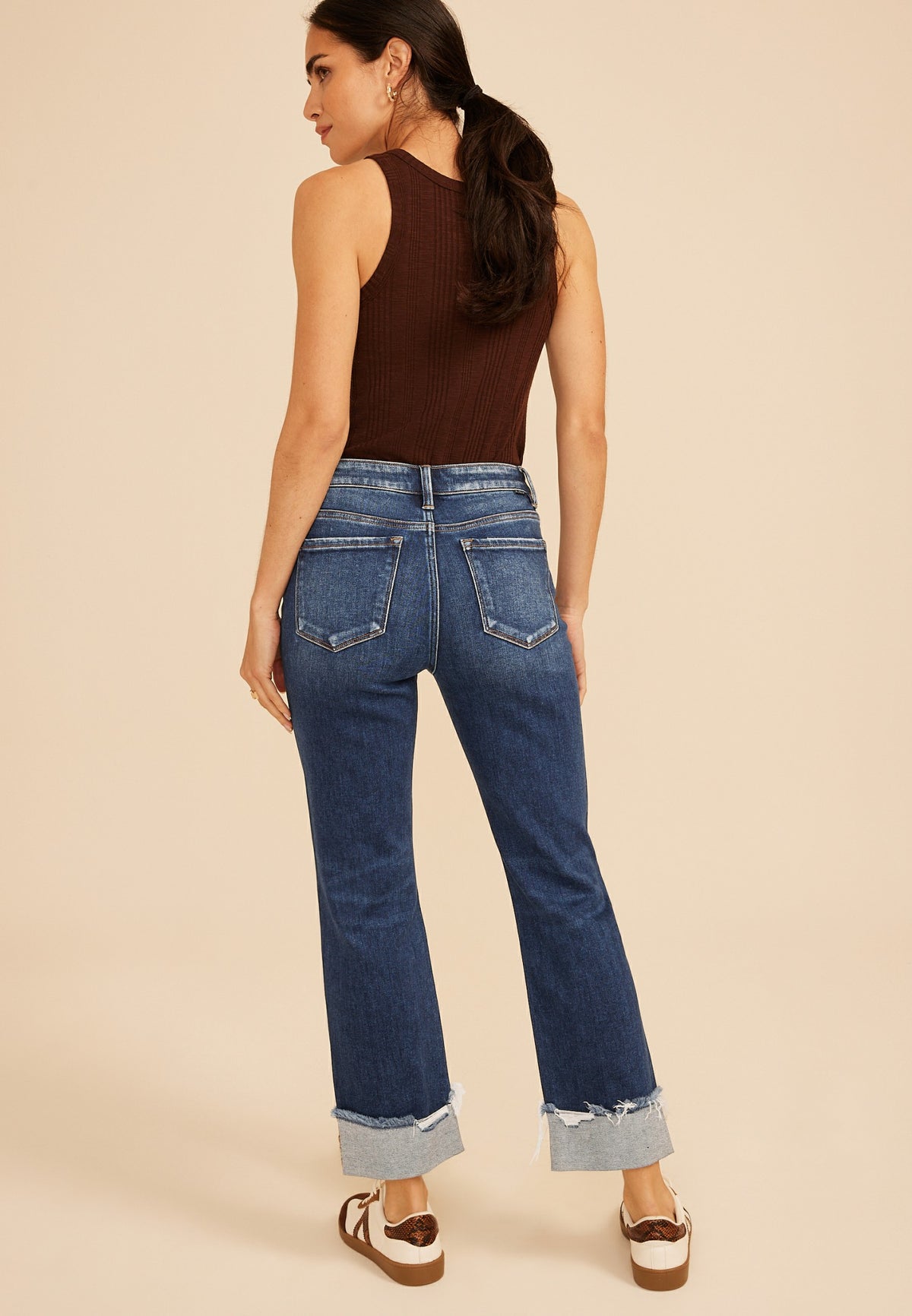 Risen Jeans® High Rise Tummy Control Panel Ripped Cuff Ankle Straight Jean