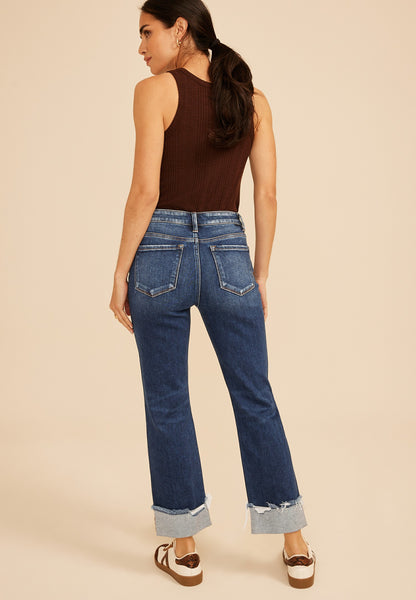 Risen Jeans® High Rise Tummy Control Panel Ripped Cuff Ankle Straight Jean