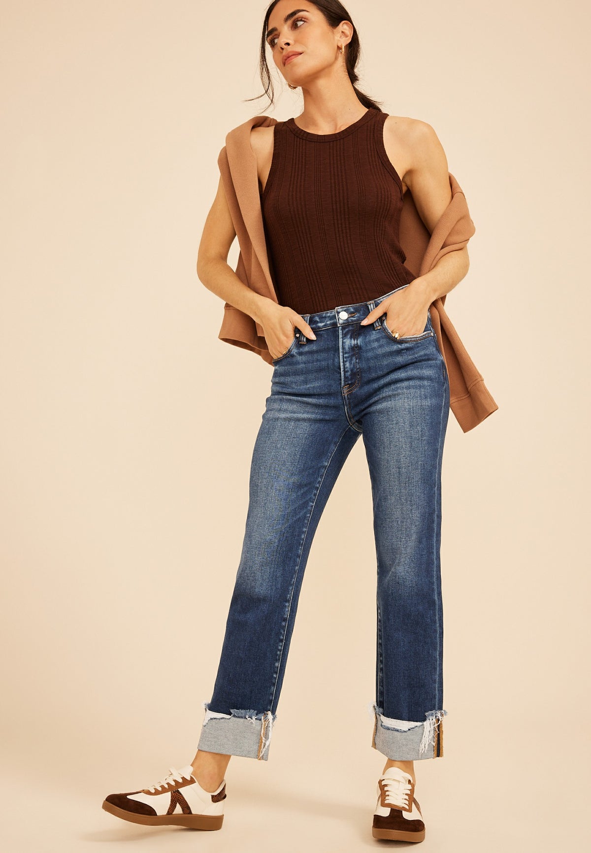 Risen Jeans® High Rise Tummy Control Panel Ripped Cuff Ankle Straight Jean