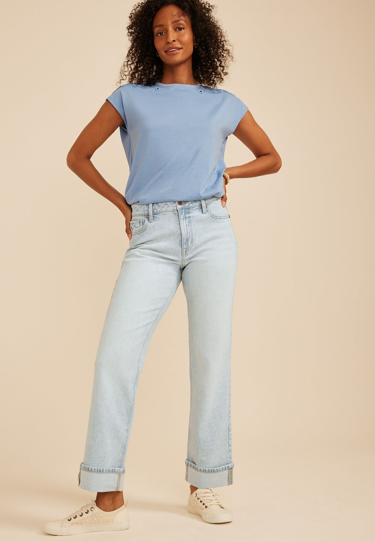 edgely™ High Rise Cuff Hem Relaxed Straight Leg Jean