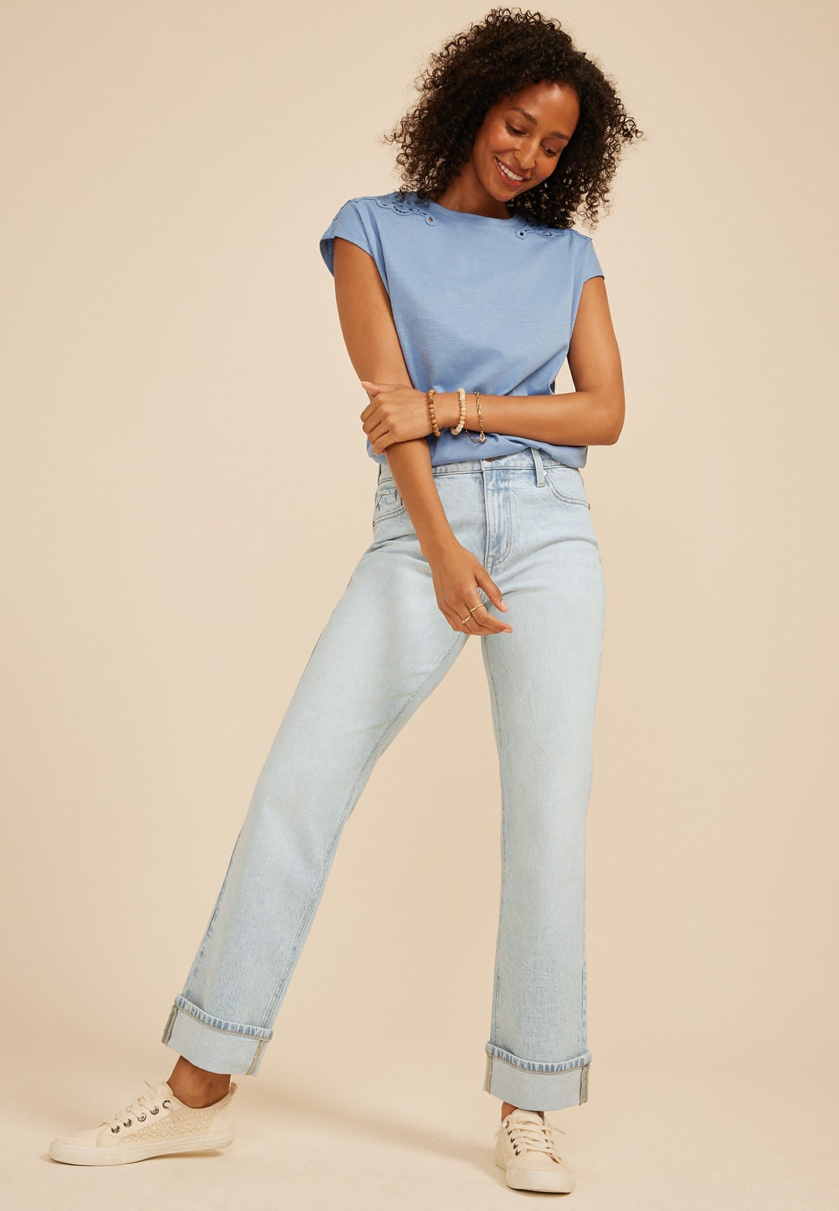 edgely™ High Rise Cuff Hem Relaxed Straight Leg Jean