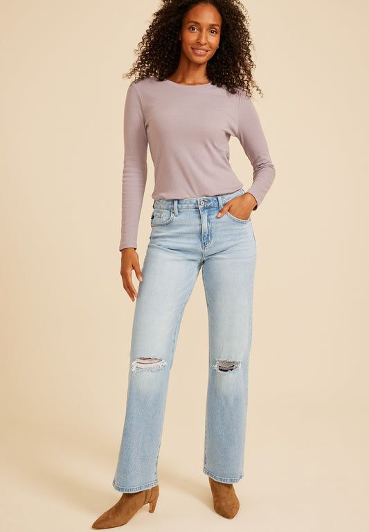 KanCan™ High Rise Open Ripped Relaxed Straight Jean