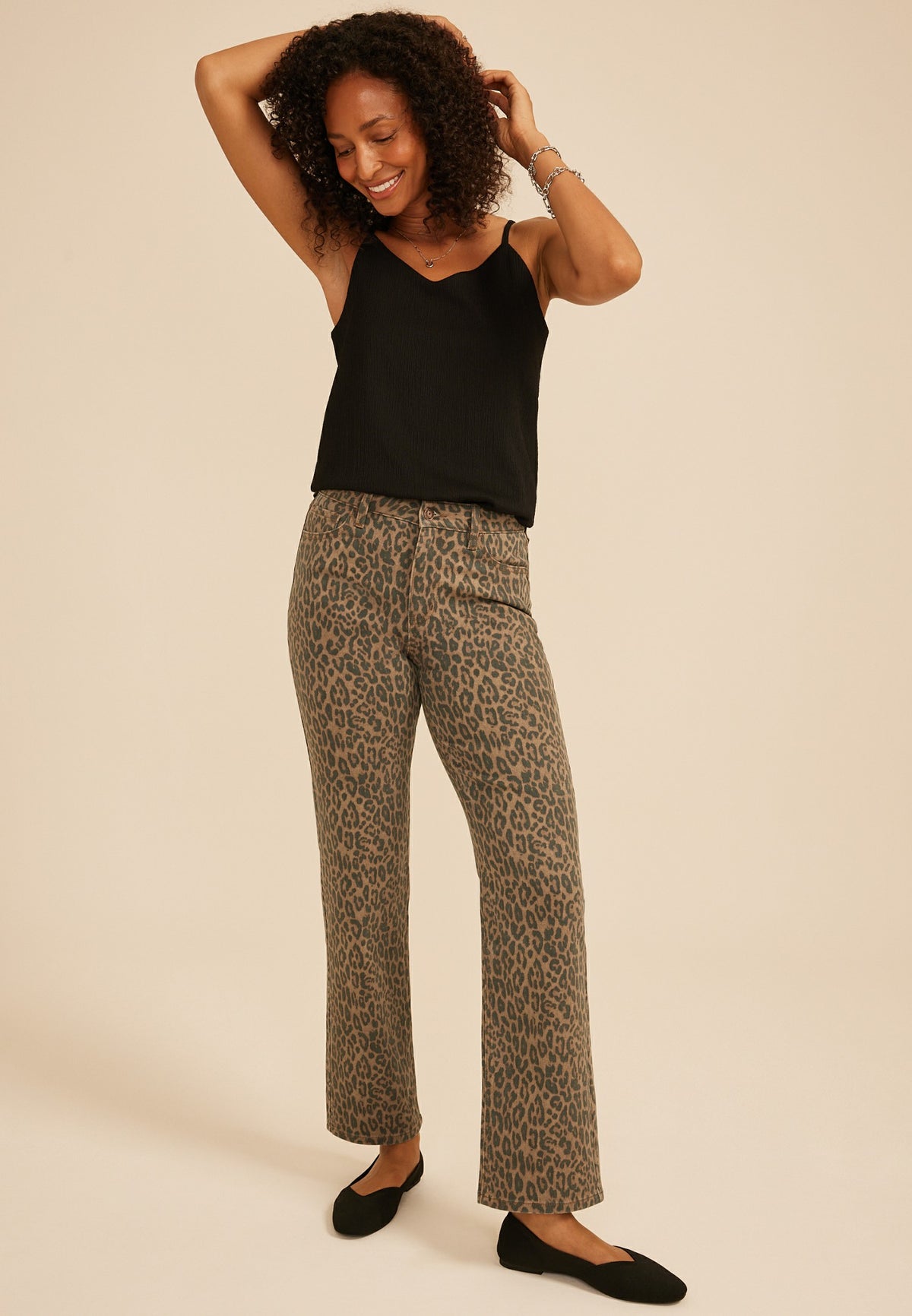 m jeans by maurices™ High Rise Leopard Relaxed Straight Jean