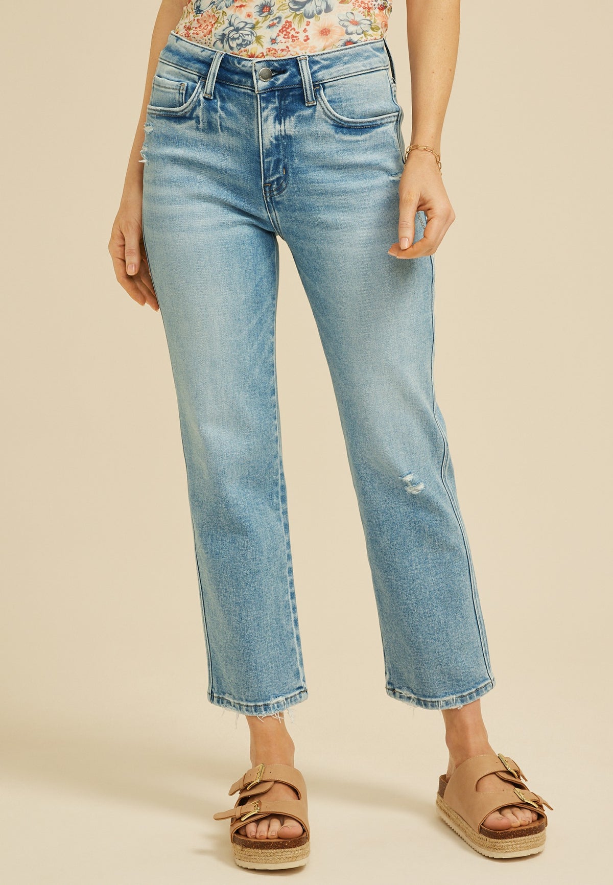 Flying Monkey™ High Rise Ripped Hem Ankle Straight Jean