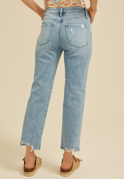 Flying Monkey™ High Rise Ripped Hem Ankle Straight Jean