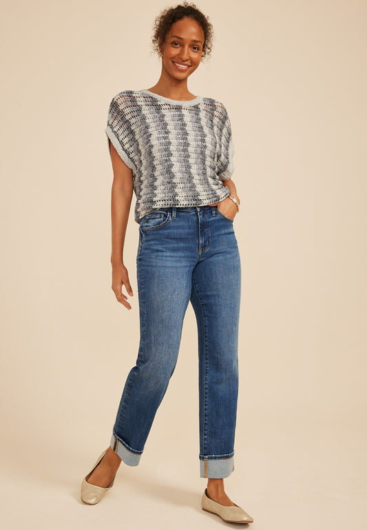 edgely™ High Rise Pocket Stitch Cuff Hem Relaxed Straight Jean