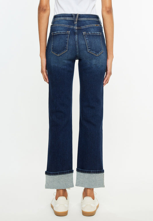 KanCan™ High Rise Seamed Pocket Cuffed Hem Straight Jean