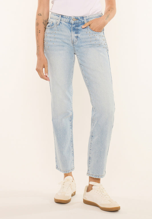 KanCan™ Mid Rise Studded Straight Leg Jean