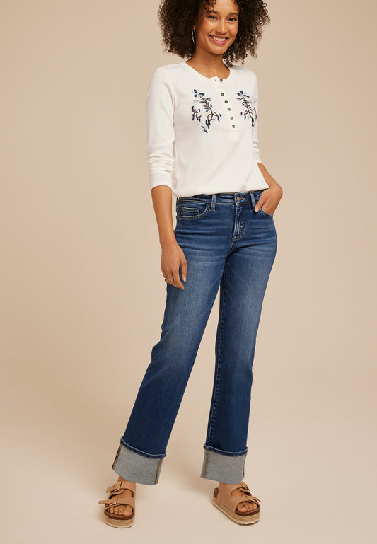 Flying Monkey™ Mid Rise Cuff Hem Straight Jean