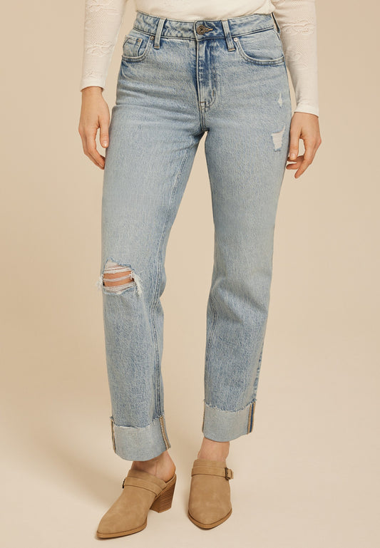 edgely™ High Rise Raw Cuff Hem Relaxed Straight Jean