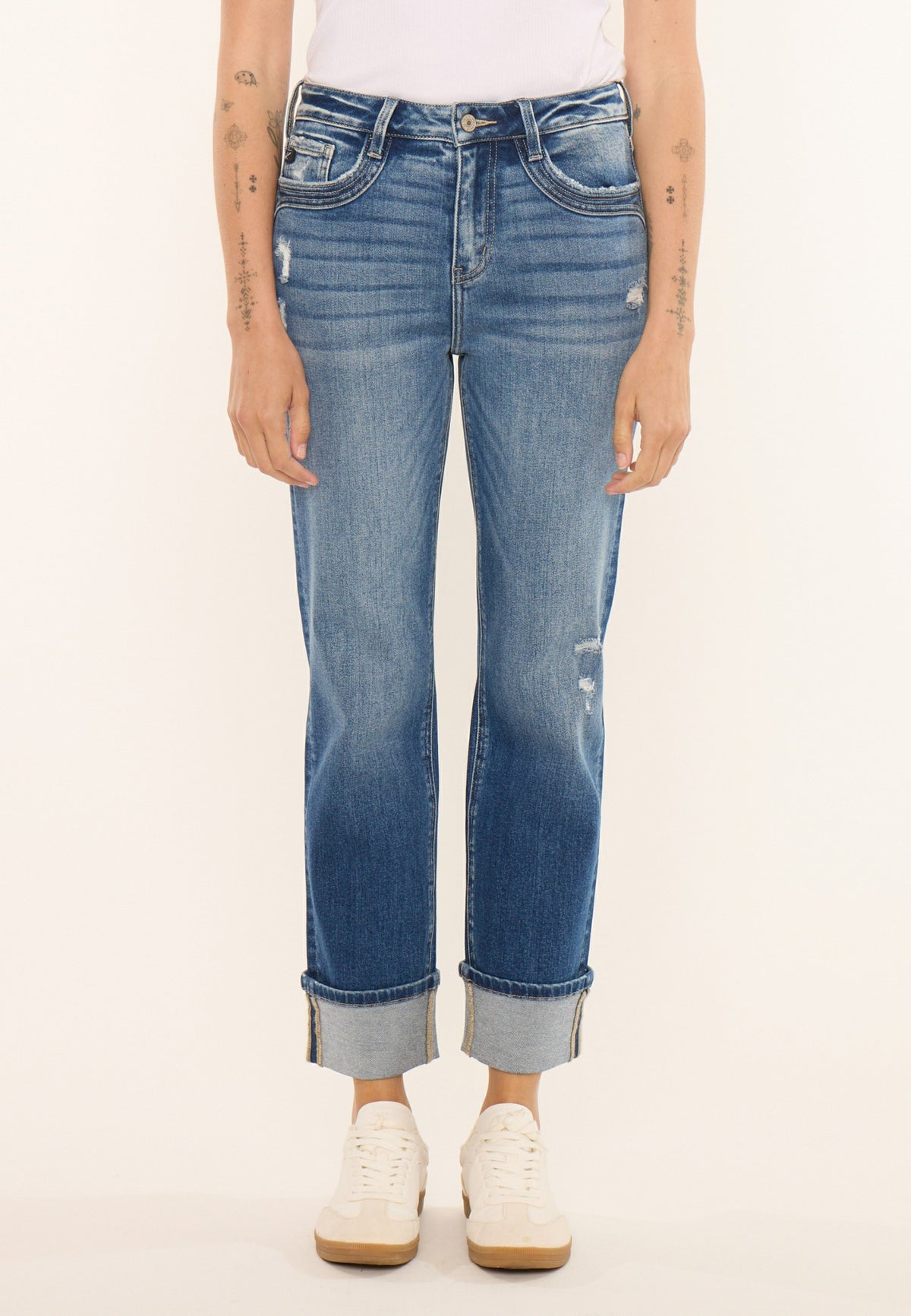 KanCan™ High Rise Seamed Pocket Cuffed Hem Straight Jean