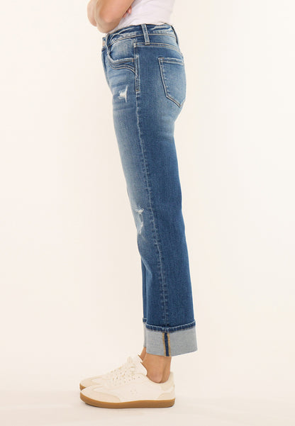 KanCan™ High Rise Seamed Pocket Cuffed Hem Straight Jean