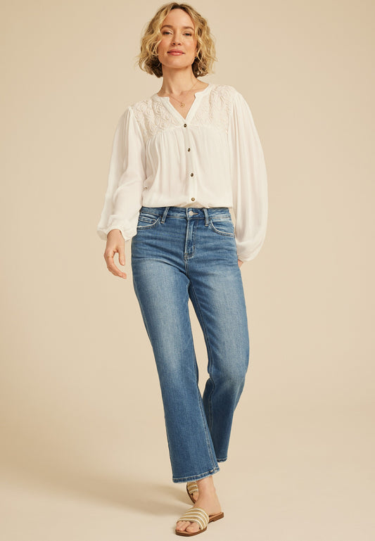 Flying Monkey™ High Rise Ripped Hem Ankle Straight Jean