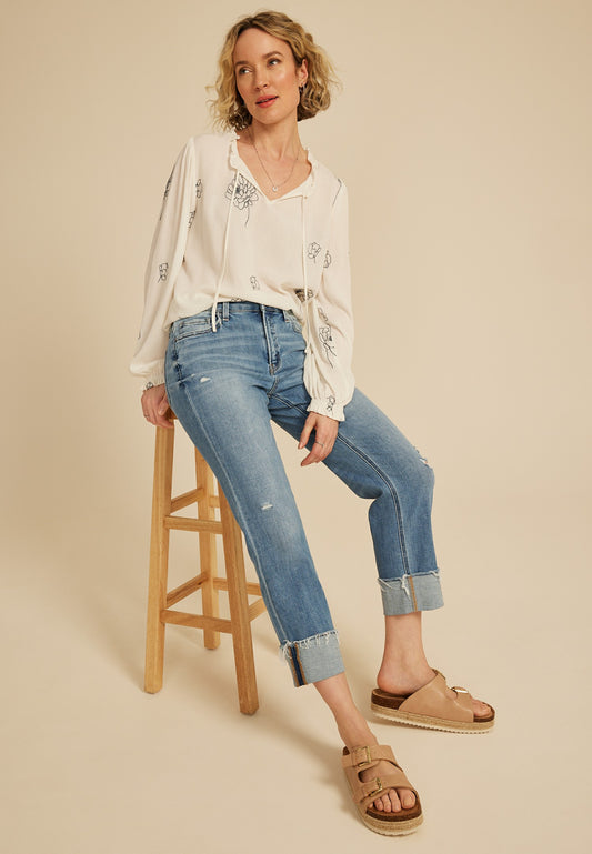 Flying Monkey™ High Rise Frayed Cuff Hem Ankle Straight