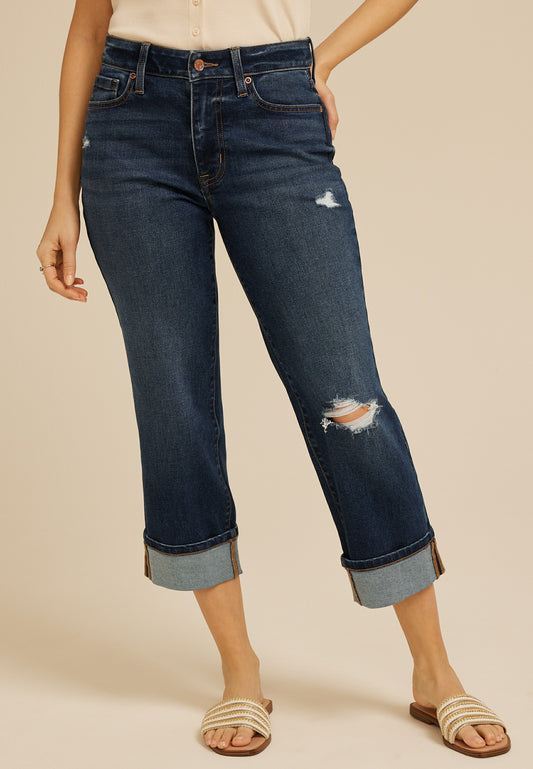 m jeans by maurices™ Dark High Rise Relaxed Straight Cropped Jean