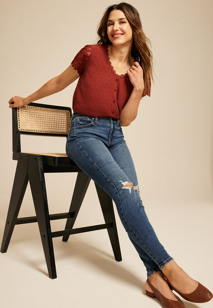 edgely™ Dark High Rise Ripped Cheeky Super Skinny Jean