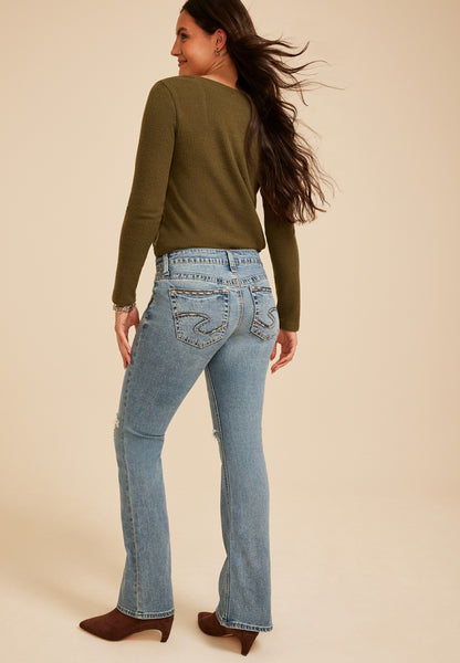 Silver Jeans Co.® Suki Curvy Mid Rise Ripped Knee Bootcut Jean