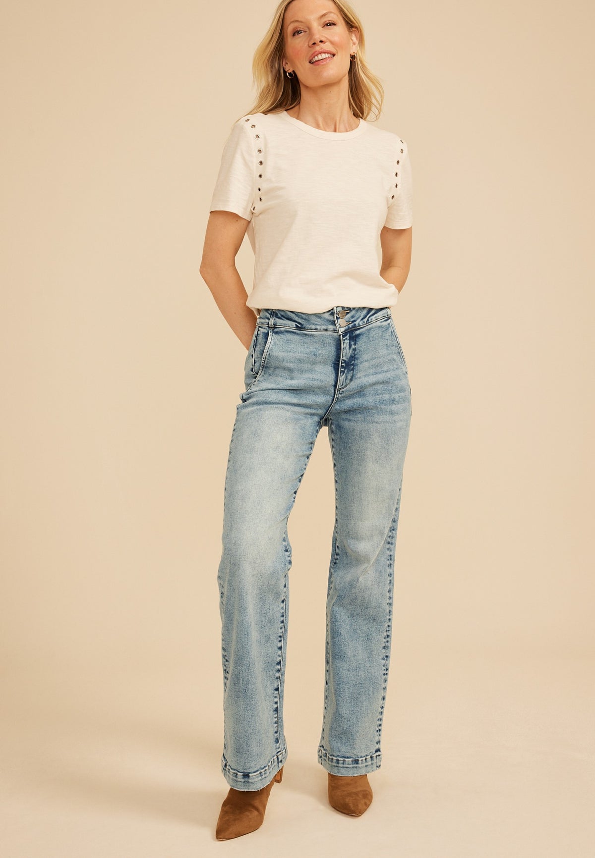 Risen Jeans® High Rise Tummy Control Panel Double Button Trouser Bootcut Jean