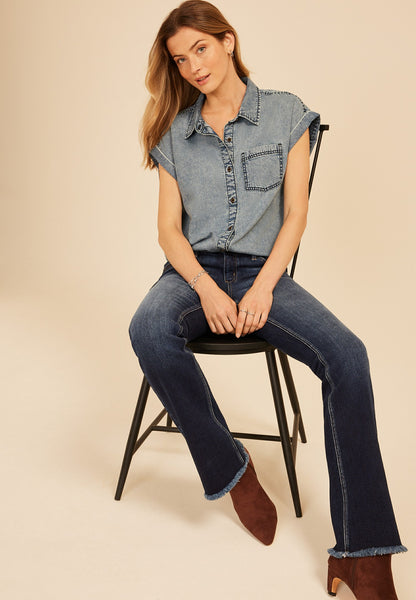 KanCan™ Low Rise Fray Hem Bootcut Jean