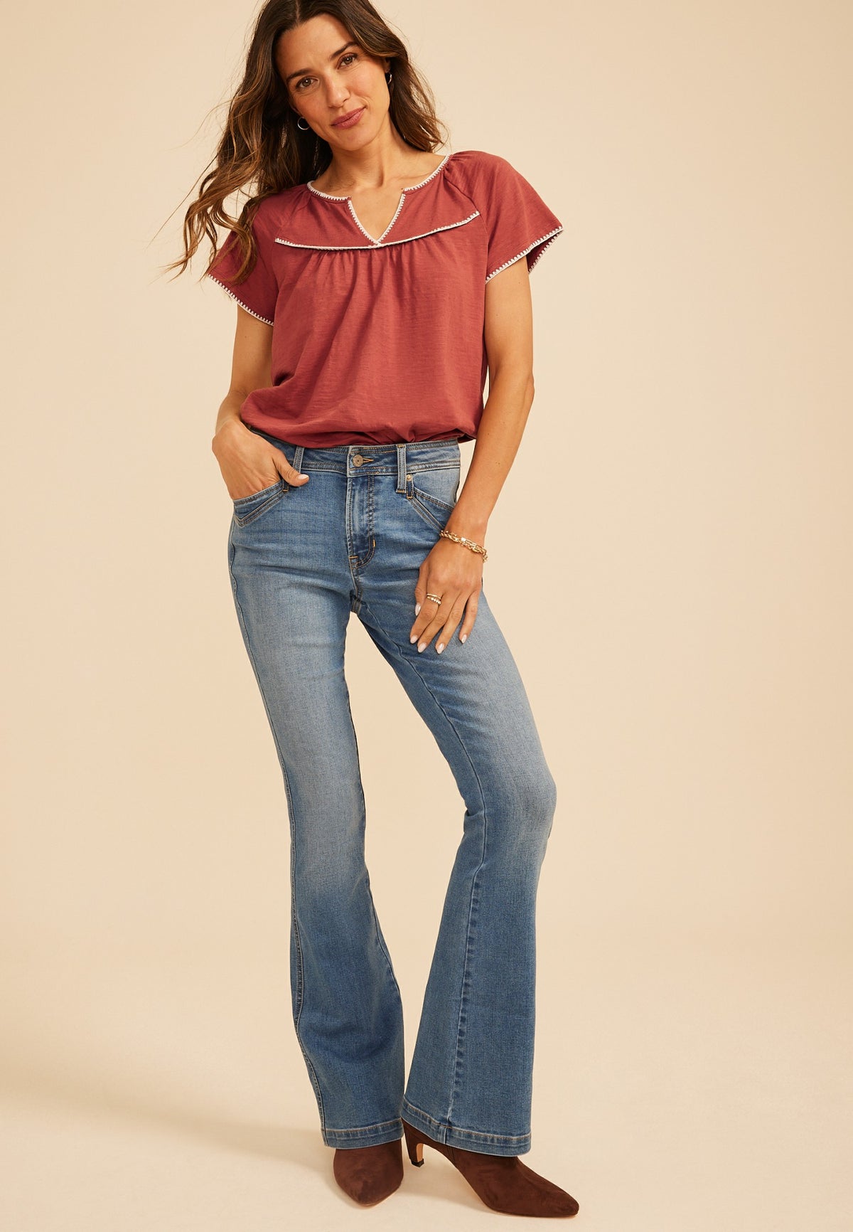 m jeans by maurices™ Mid Rise Western Pocket Flare Jean