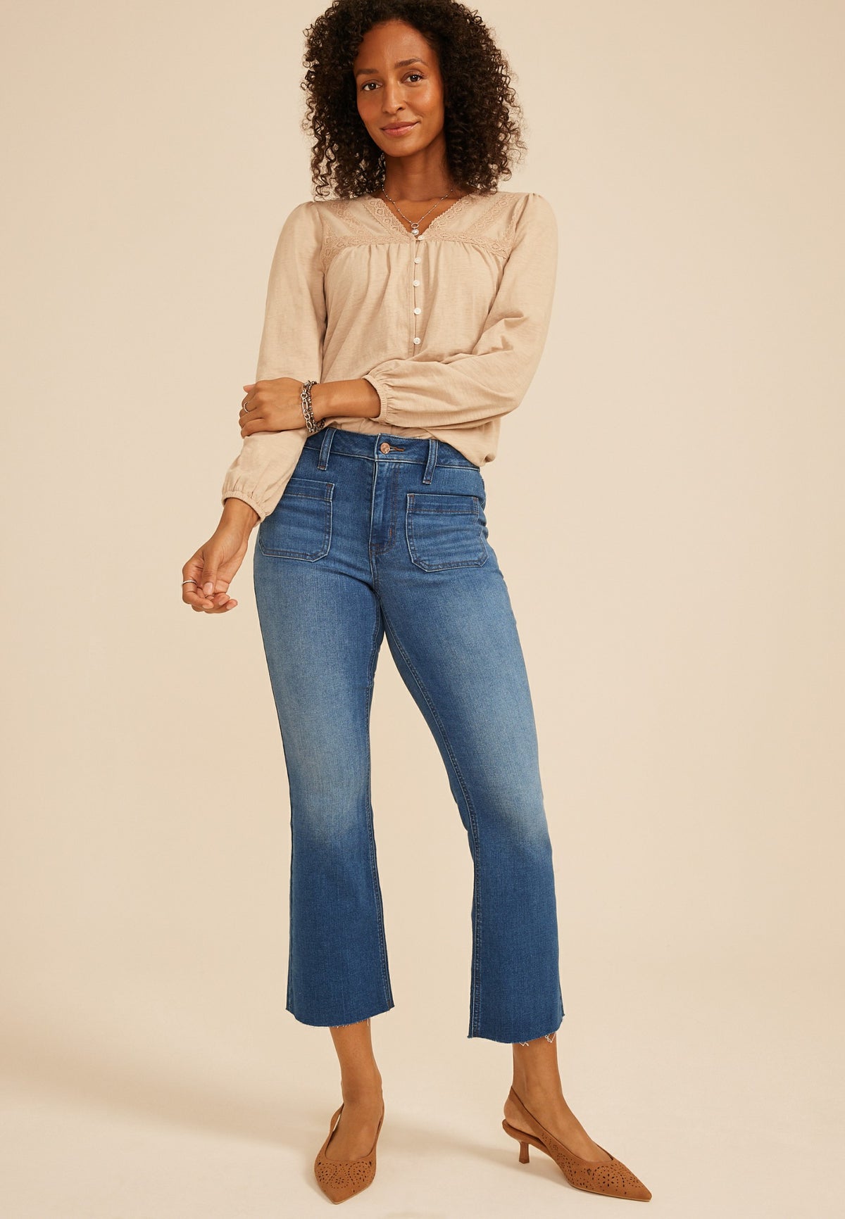 m jeans by maurices™ High Rise Patch Pocket Crop Kick Flare Jean