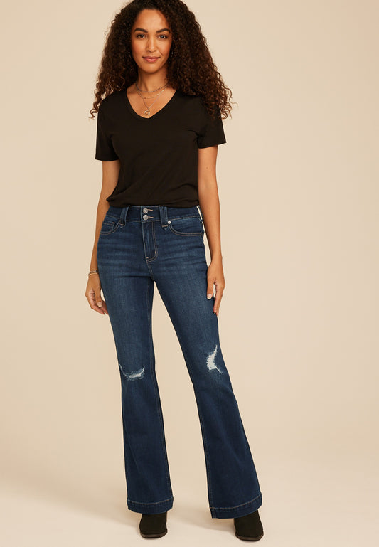 m jeans by maurices™ Dark High Rise Double Button Flare Jean
