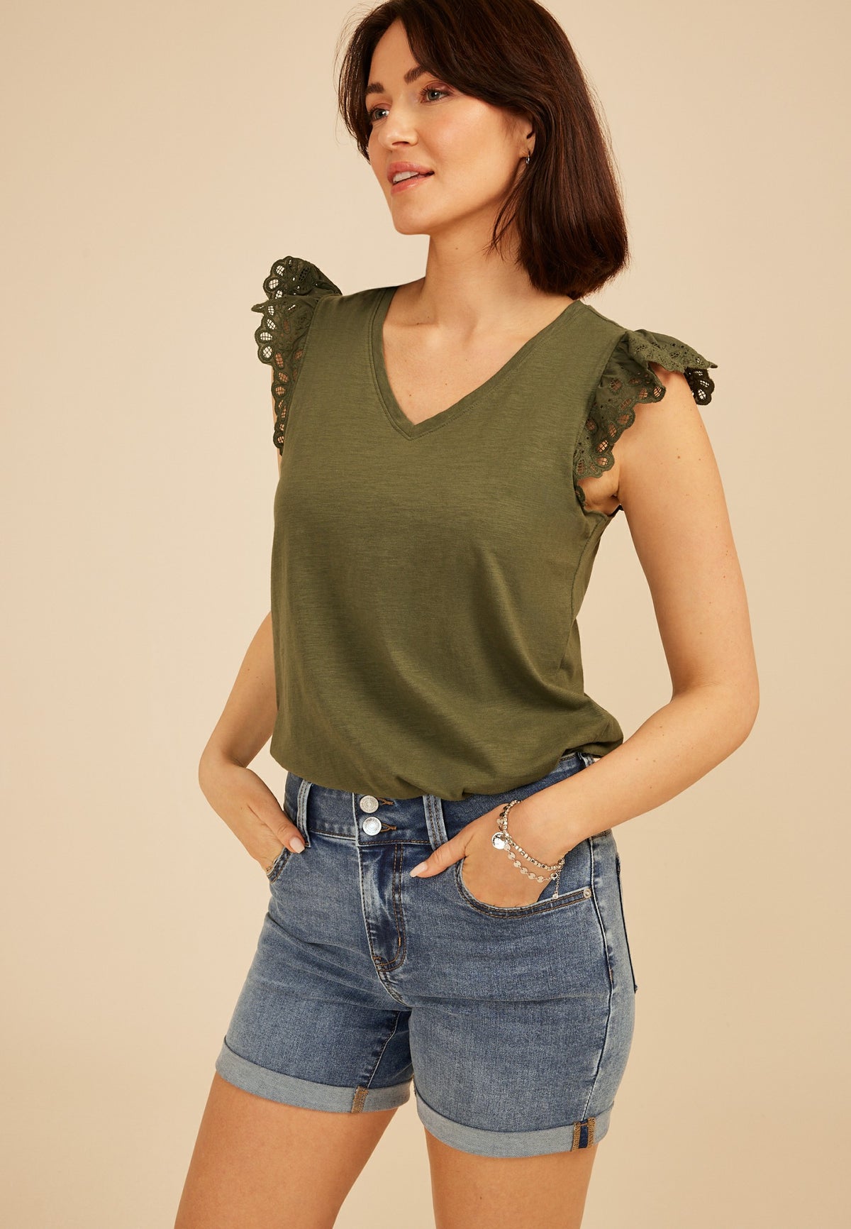 m jeans by maurices™ Classic High Rise Double Button Rolled Hem 5in Short