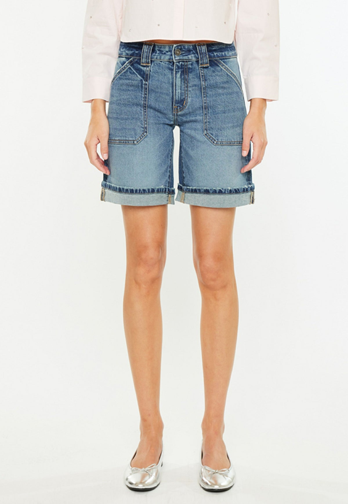 KanCan™ Mid Rise Patch Pocket Cuffed Hem 8in Bermuda Short