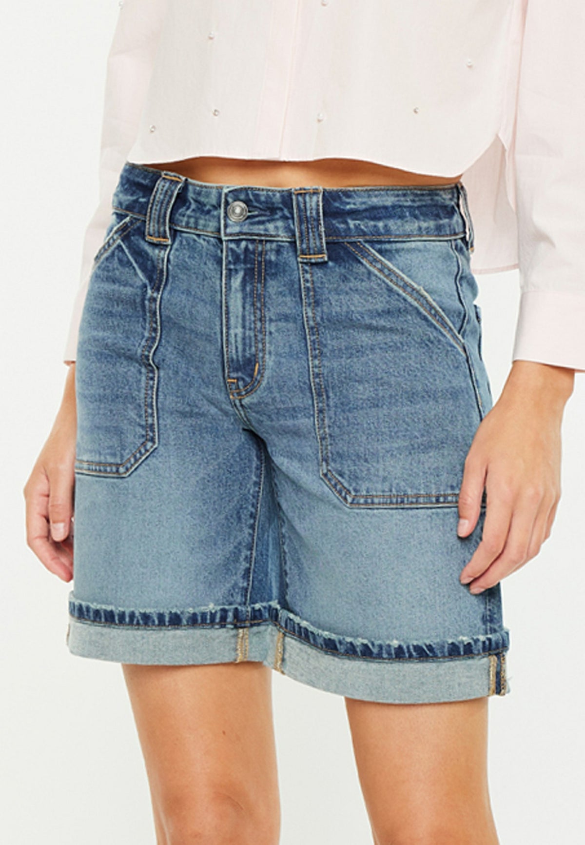 KanCan™ Mid Rise Patch Pocket Cuffed Hem 8in Bermuda Short