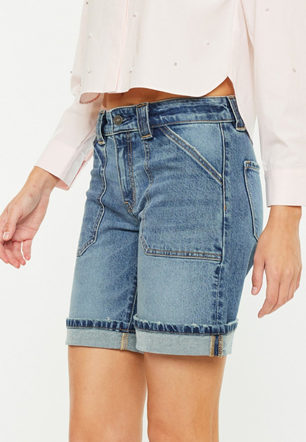 KanCan™ Mid Rise Patch Pocket Cuffed Hem 8in Bermuda Short