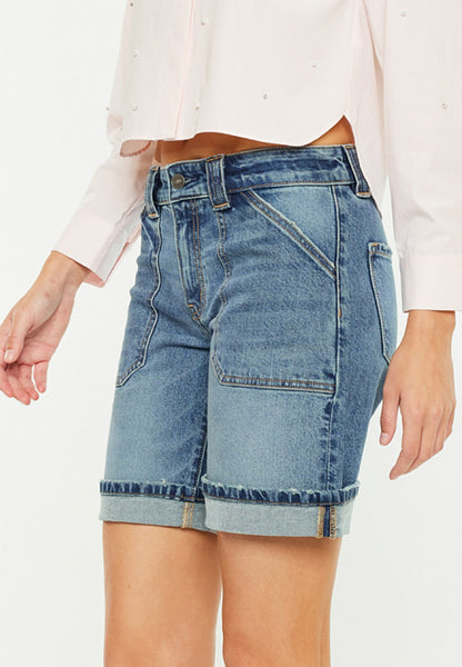 KanCan™ Mid Rise Patch Pocket Cuffed Hem 8in Bermuda Short