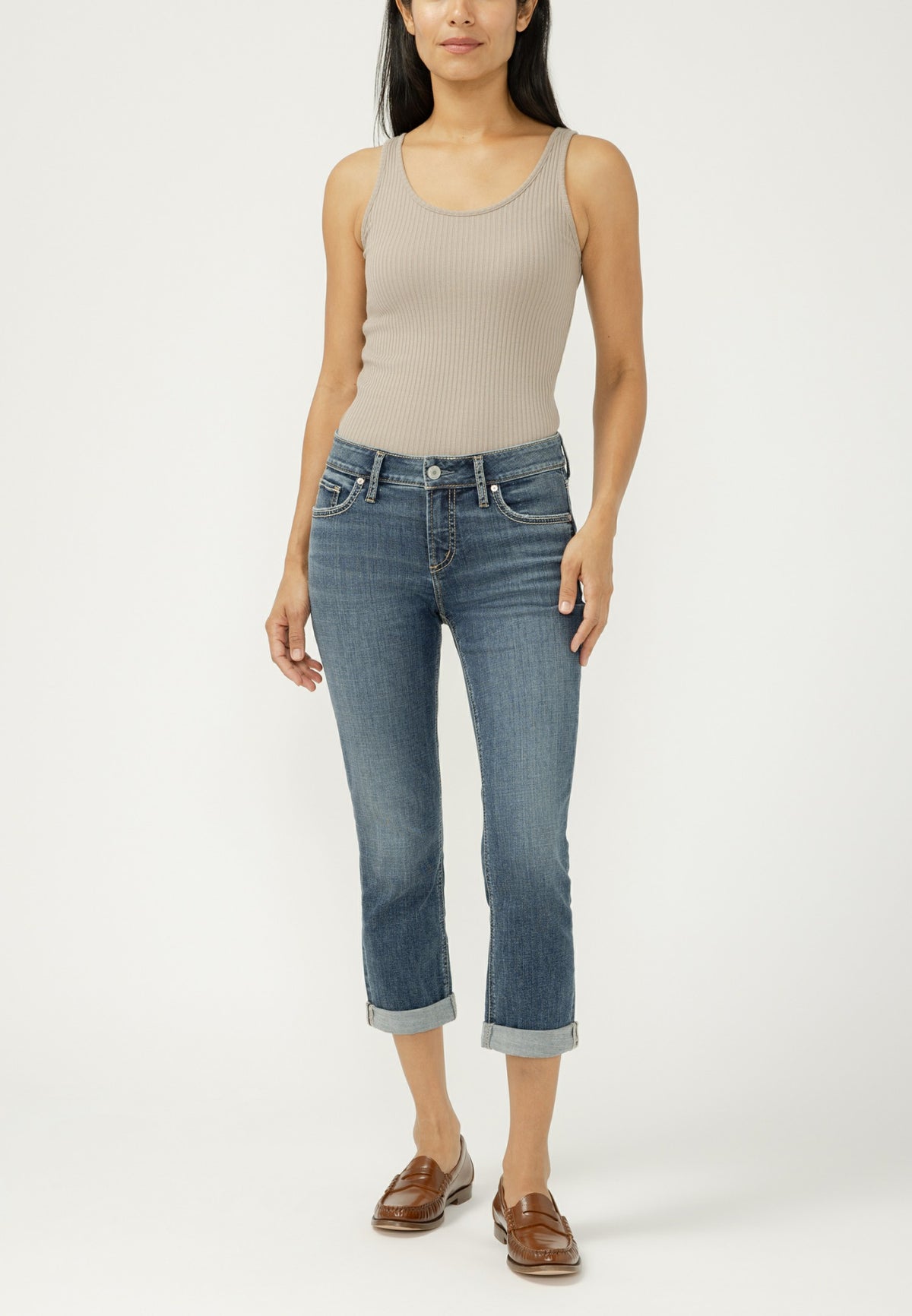 Silver Jeans Co.® Elyse Mid Rise Luxe Stretch Rolled Hem Capri