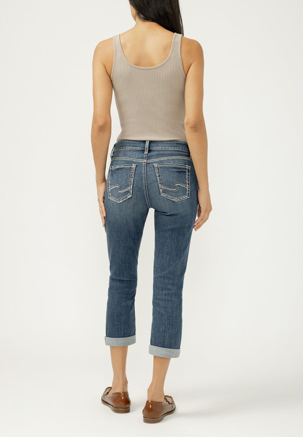 Silver Jeans Co.® Elyse Mid Rise Luxe Stretch Rolled Hem Capri