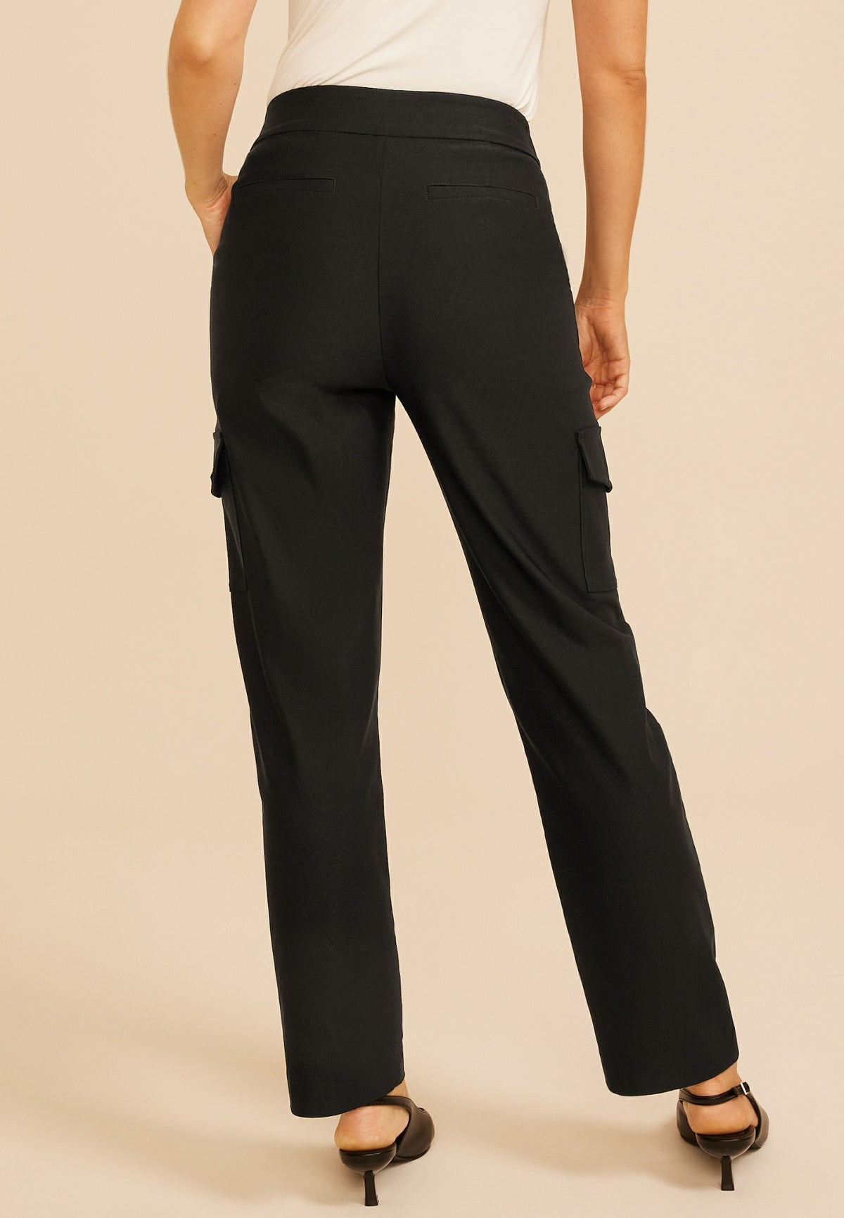 High Rise Bengaline Cargo Slim Straight Pants