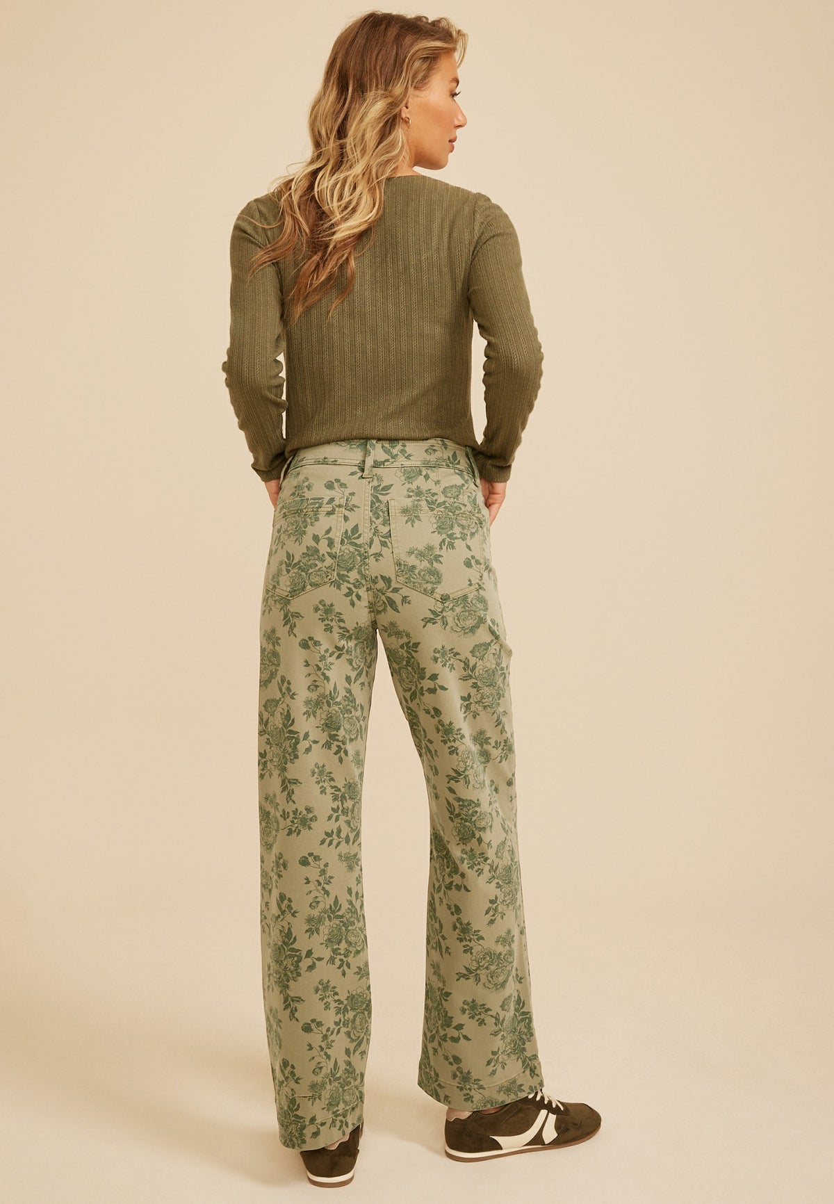 High Rise Floral Stretch Twill Wide Leg Pants