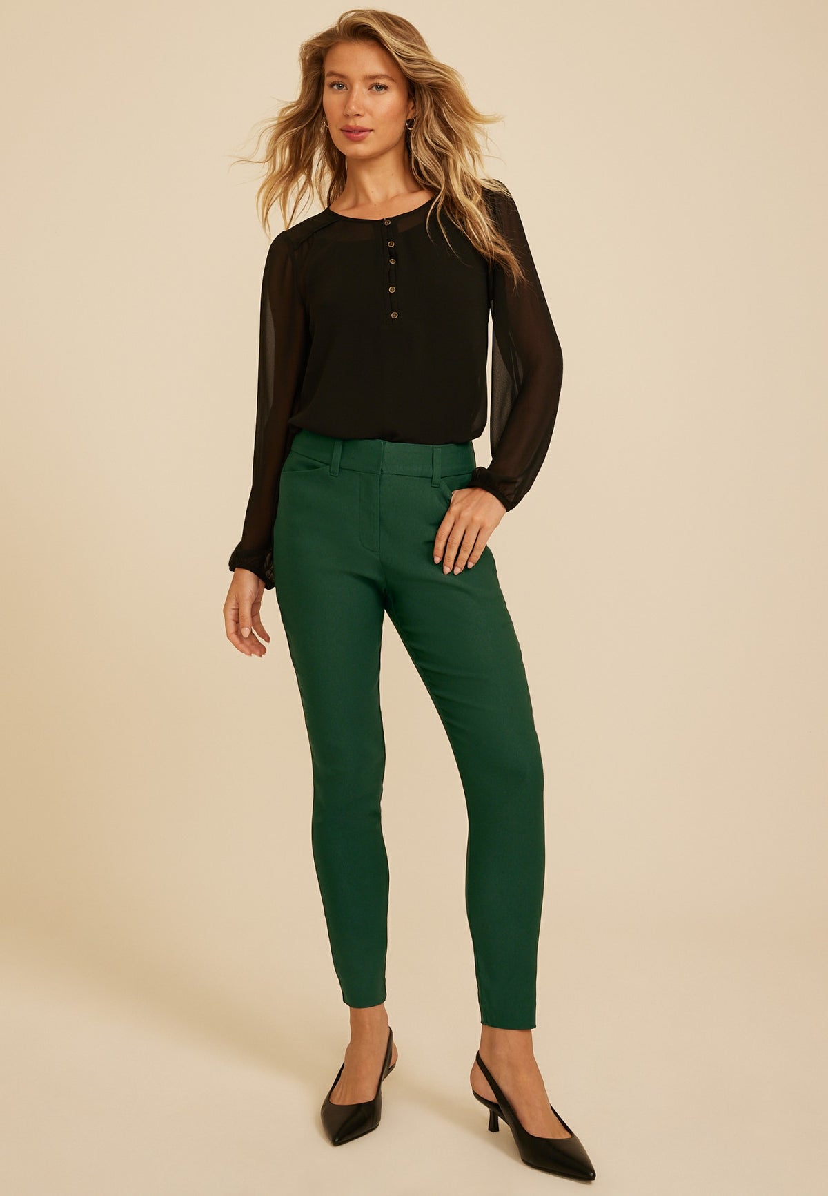 High Rise Bengaline Sateen Skinny Pants