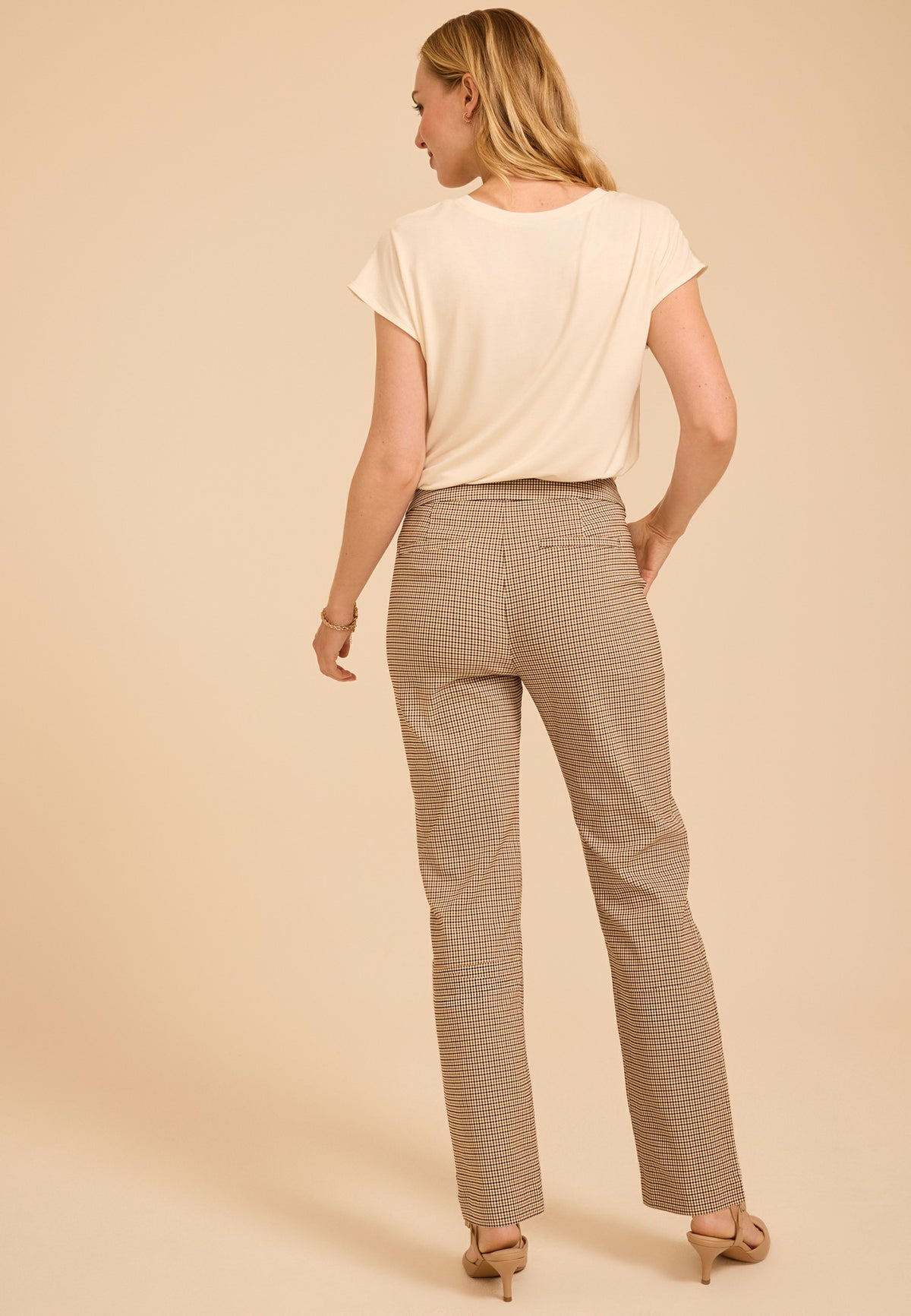 Plaid High Rise Tab Pocket Bengaline Straight Pant
