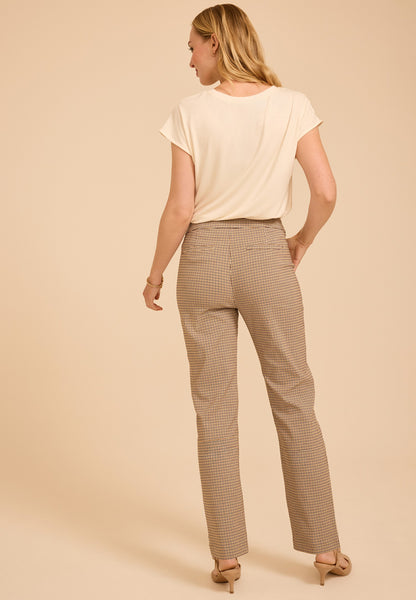 Plaid High Rise Tab Pocket Bengaline Straight Pant