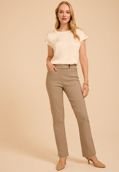 Plaid High Rise Tab Pocket Bengaline Straight Pant