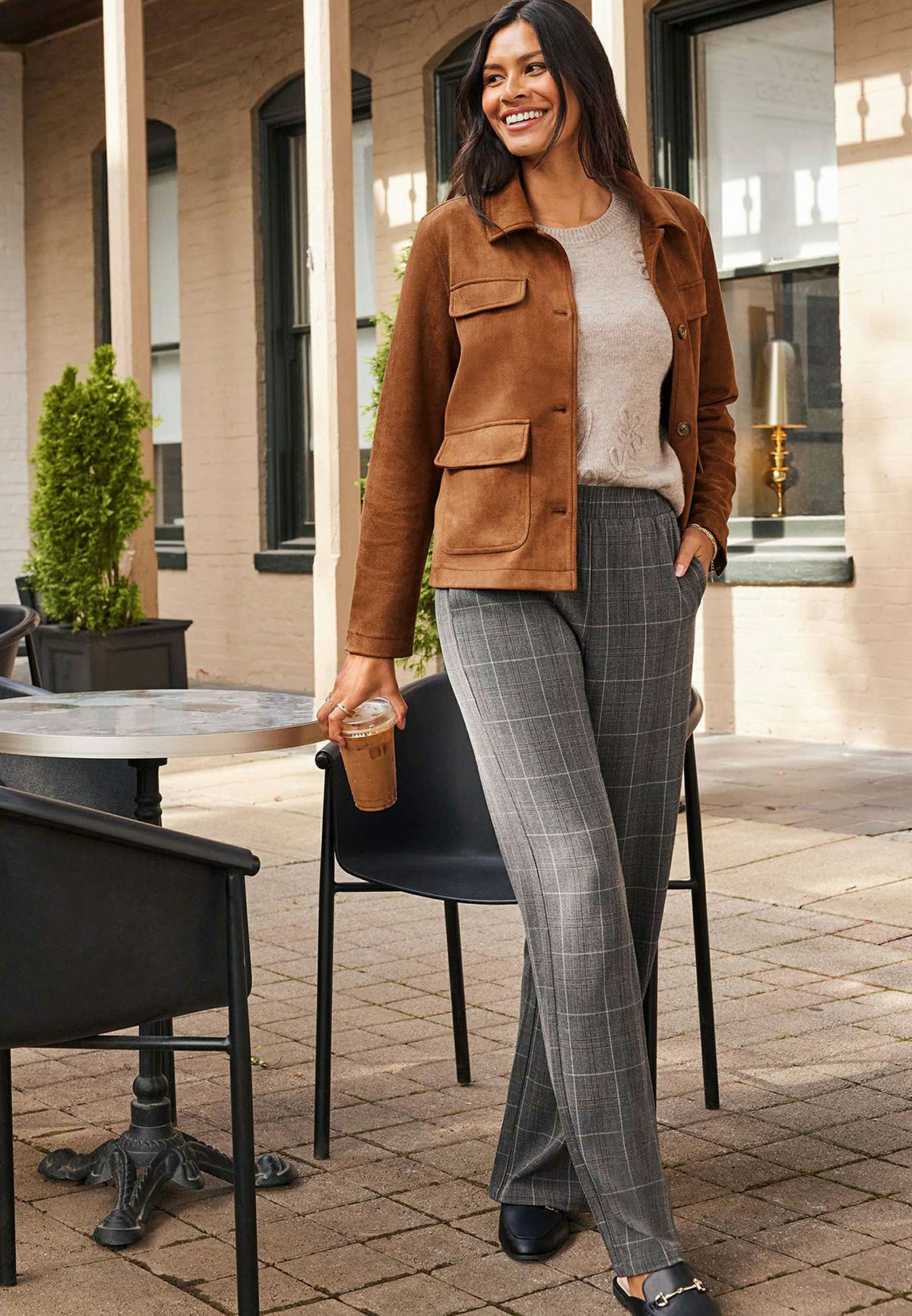 Plaid Pull On Wide Leg Pant