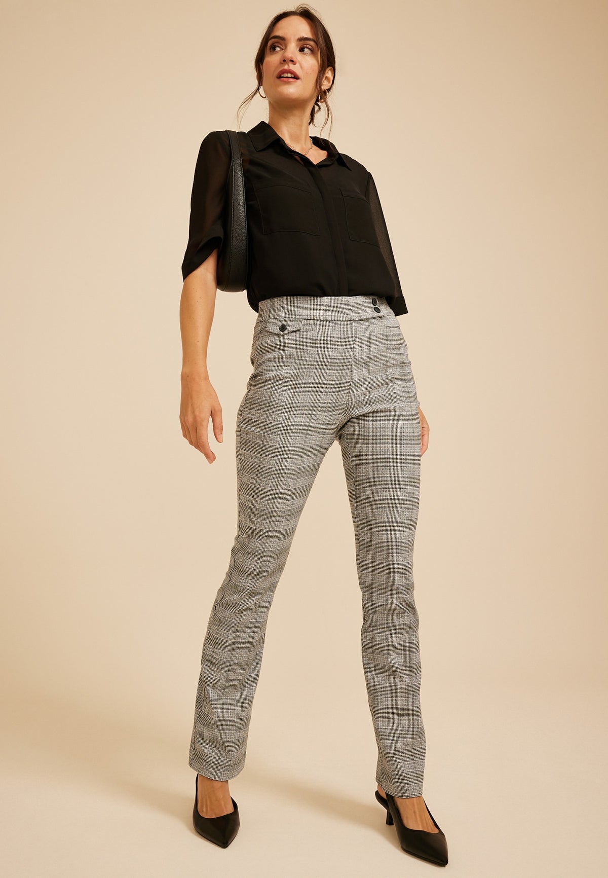 Plaid High Rise Tab Pocket Bengaline Bootcut Pant