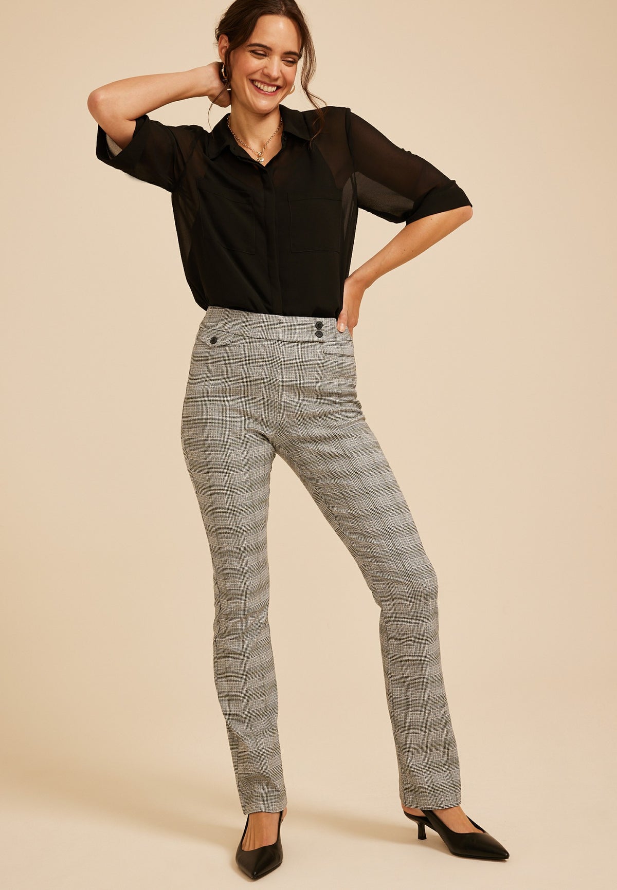 Plaid High Rise Tab Pocket Bengaline Bootcut Pant