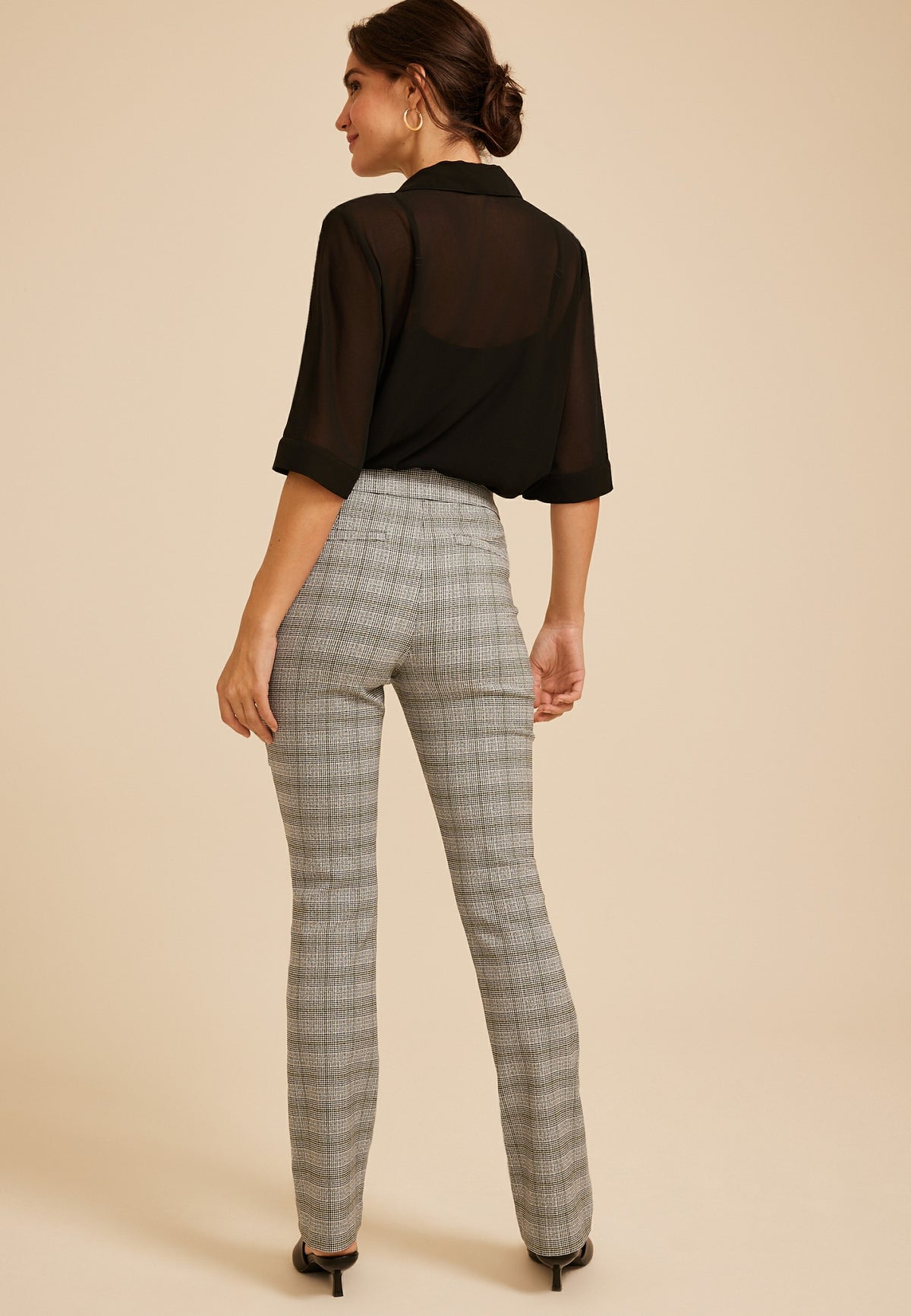 Plaid High Rise Tab Pocket Bengaline Bootcut Pant