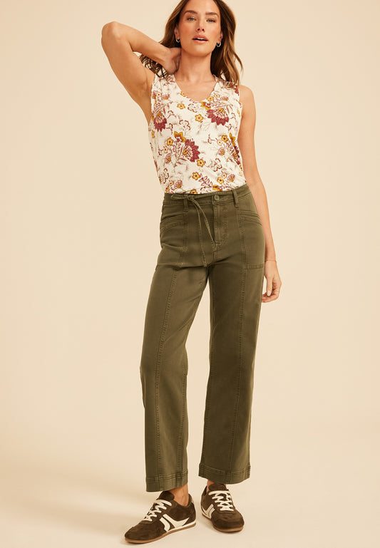 High Rise Seamed Wide Leg Pant