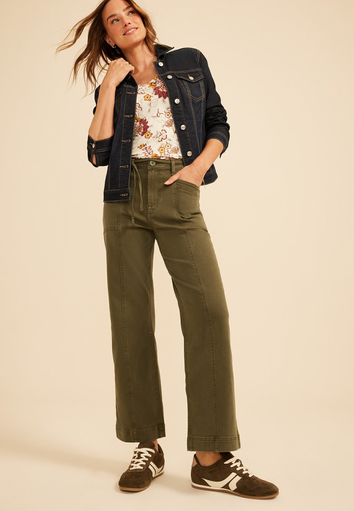 High Rise Seamed Wide Leg Pant