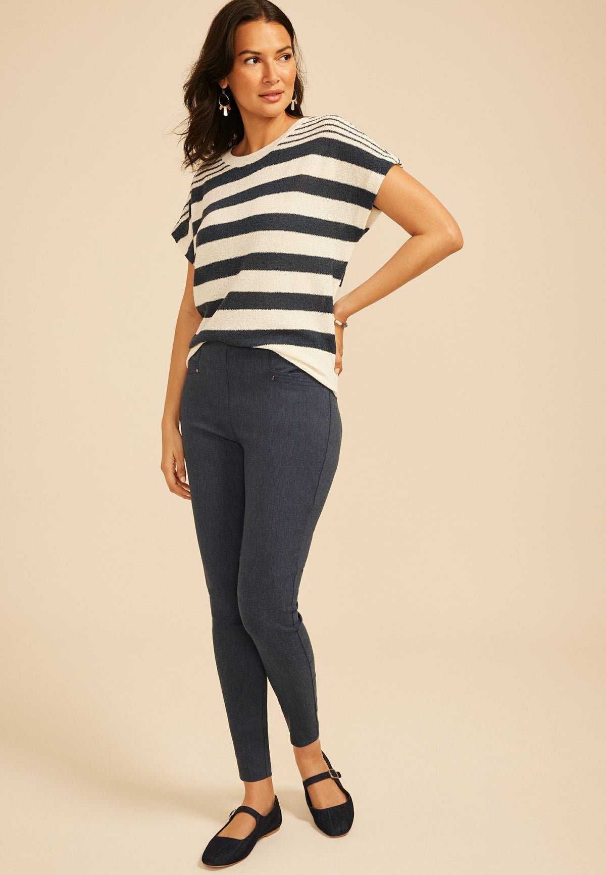 High Rise Stitch Pocket Denim Bengaline Skinny Pant