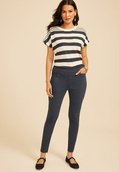 High Rise Stitch Pocket Denim Bengaline Skinny Pant