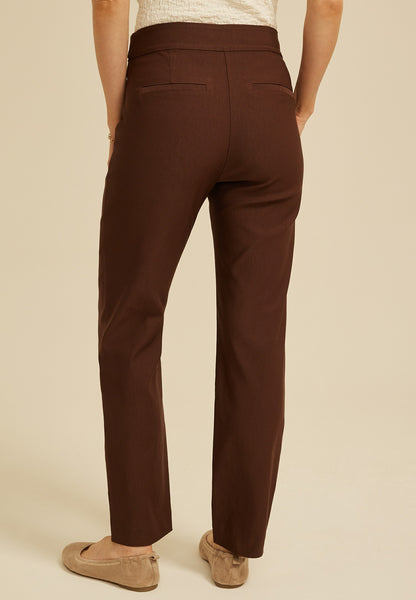 Sateen Bengaline Button Tab High Rise Straight Pant