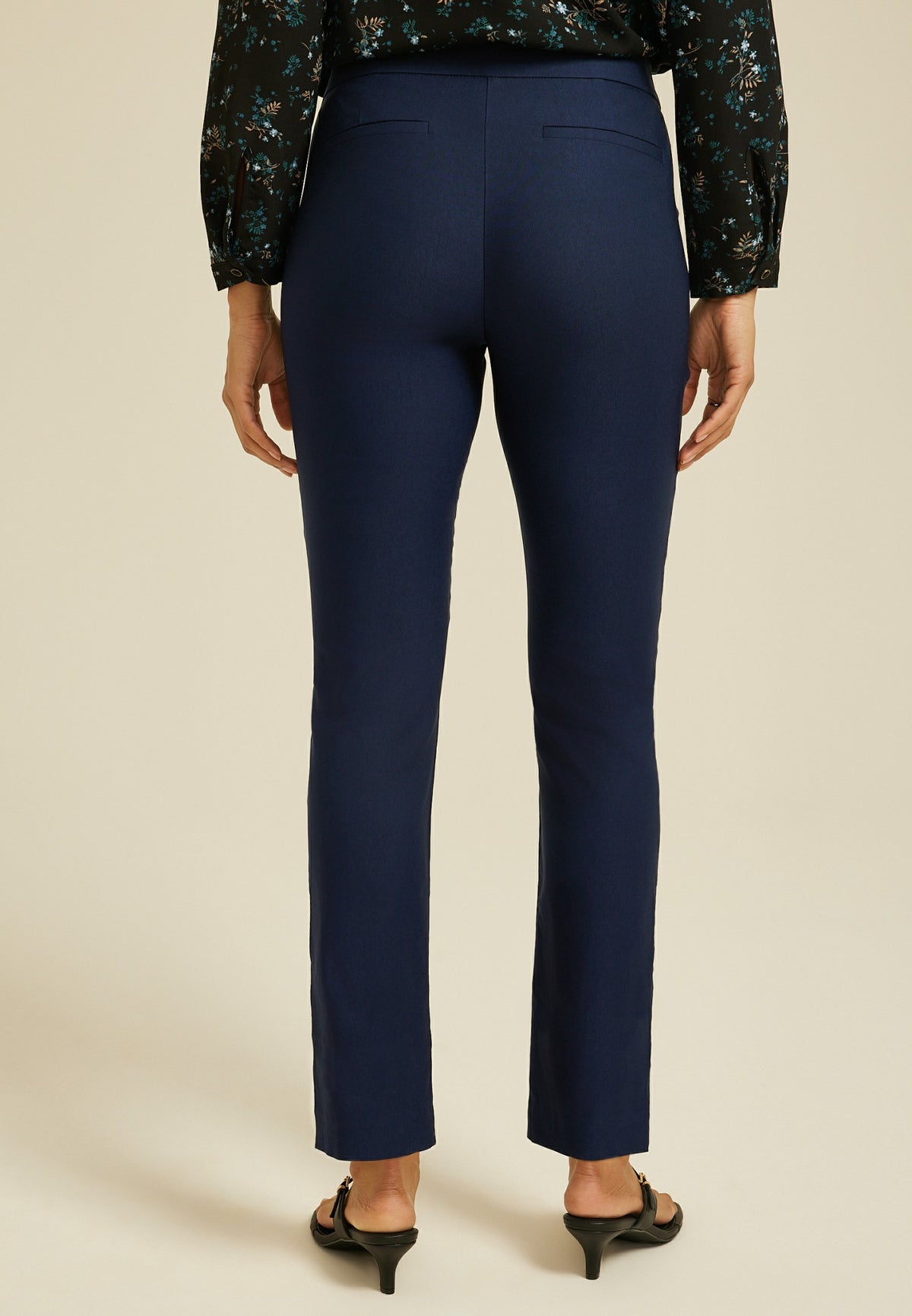 Bengaline High Rise Sateen Tab Pocket Slim Straight Pant